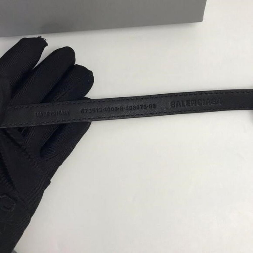 New Authentic Balenciaga BB Logo Buckle Croc Embossed Leather Skinny Belt - Picture 6 of 14